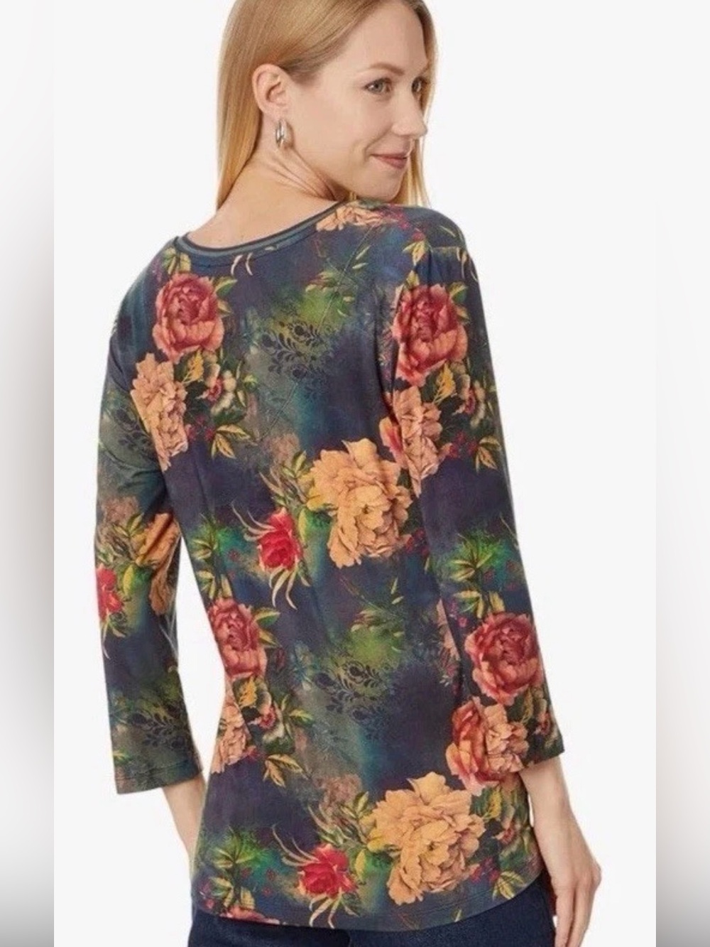 Johnny Was The Janie Favorite 3/4 Sleeve V-Neck Tee Top Catalina Floral Boho M - Picture 3 of 15